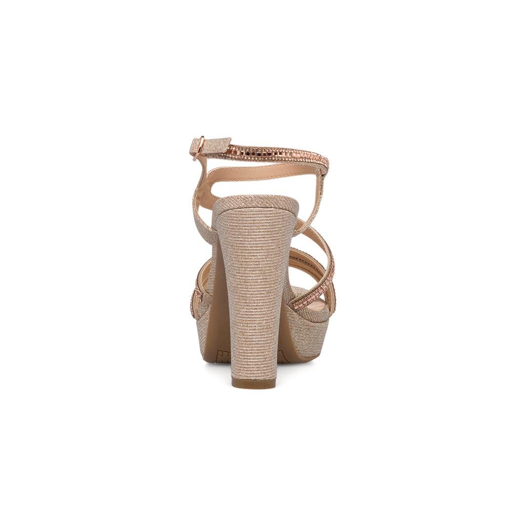 Sandali gioiello champagne glitterati da donna con tacco 11 cm e plateau Lora Ferres