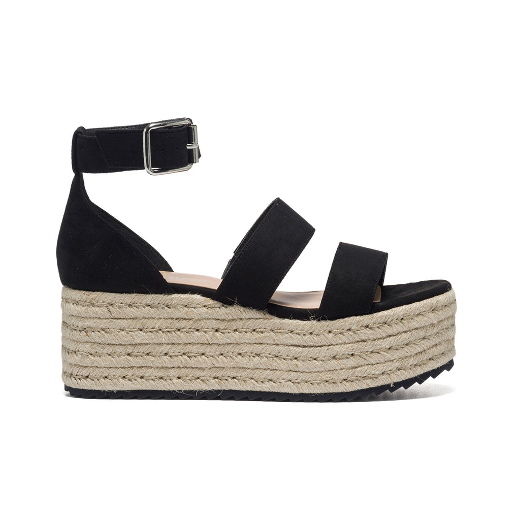 Zeppe nere in tessuto con suola in corda 6 cm e fascia doppia Lora Ferres