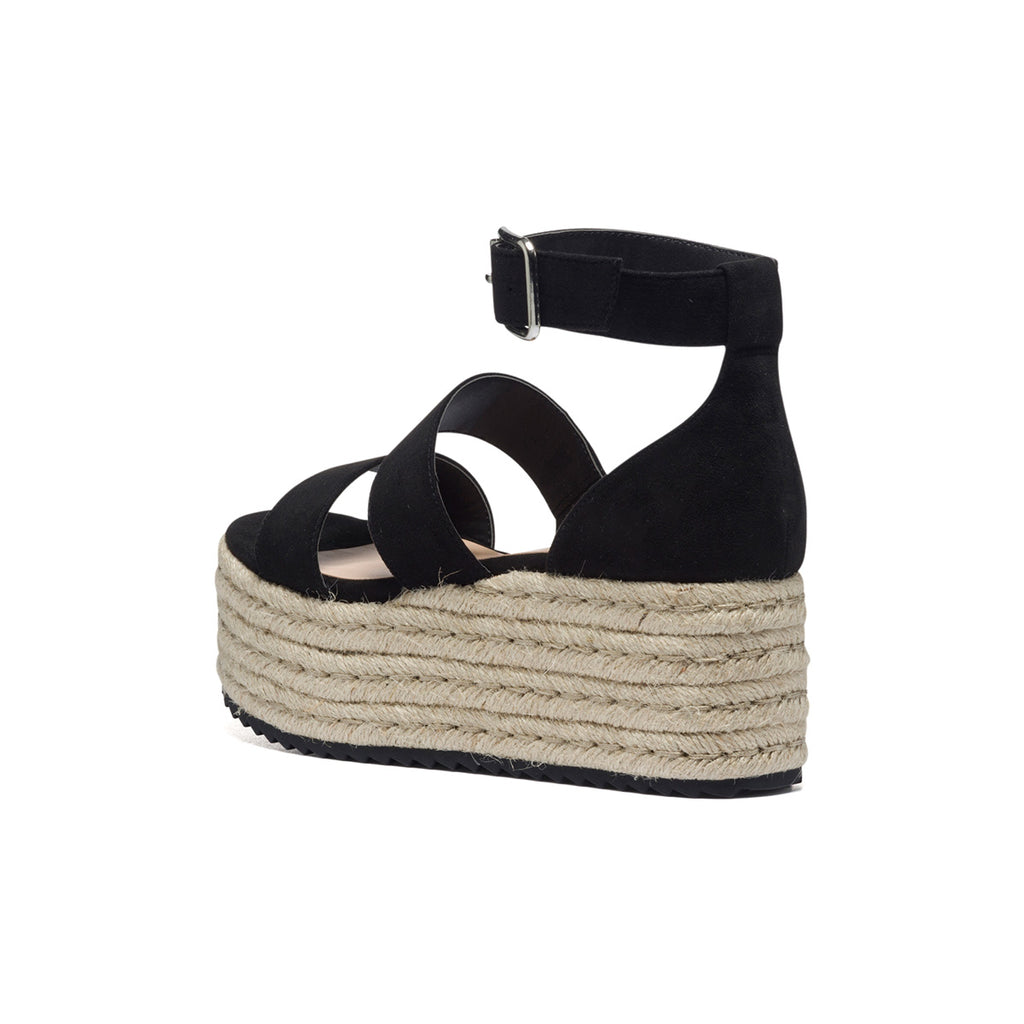 Zeppe nere in tessuto con suola in corda 6 cm e fascia doppia Lora Ferres