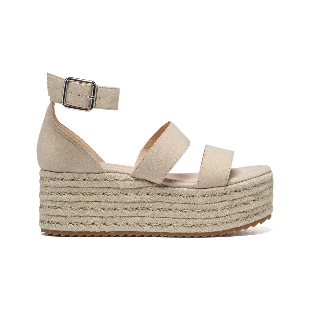 Zeppe beige in tessuto con suola in corda 6 cm e fascia doppia Lora Ferres