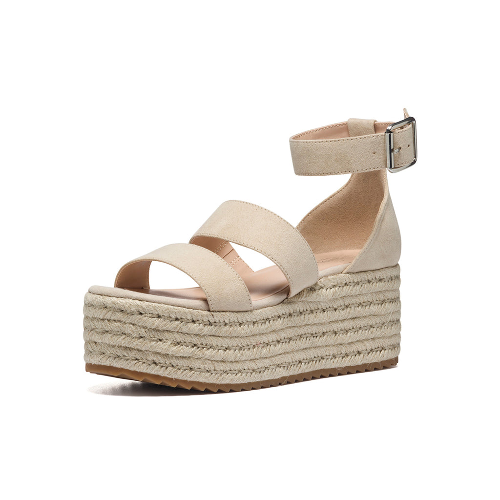 Zeppe beige in tessuto con suola in corda 6 cm e fascia doppia Lora Ferres