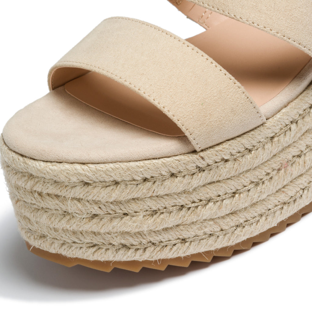Zeppe beige in tessuto con suola in corda 6 cm e fascia doppia Lora Ferres