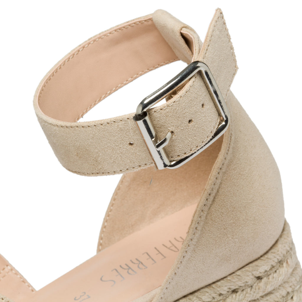 Zeppe beige in tessuto con suola in corda 6 cm e fascia doppia Lora Ferres