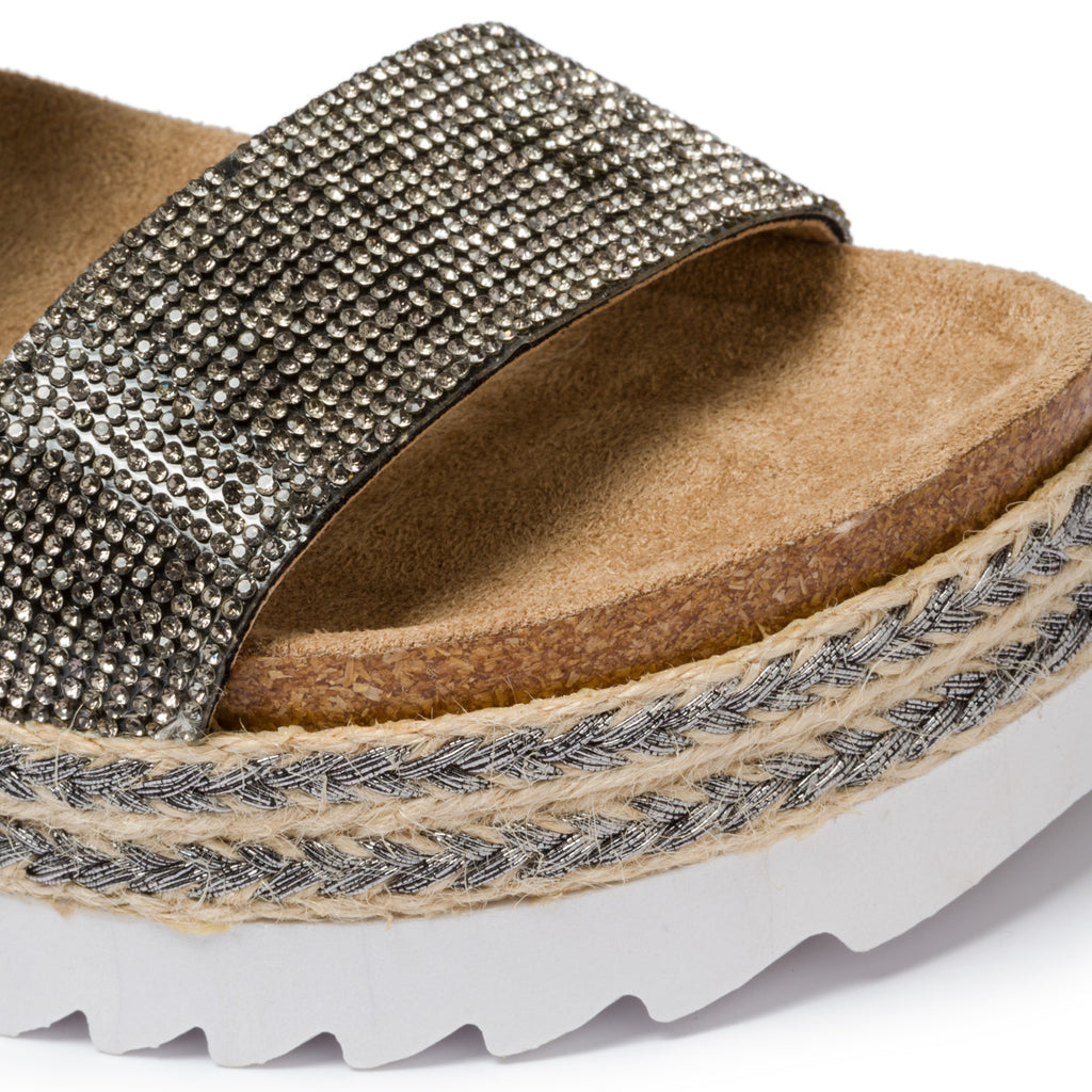Zeppe nere in tessuto con suola in corda e applicazione di glitter Lora Ferres