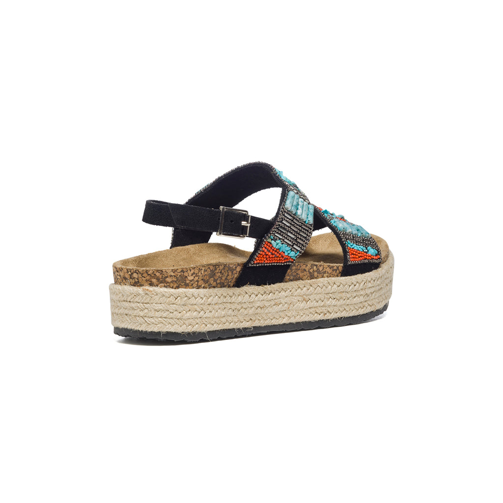 Sandali neri ricoperti con pietre multicolor e zeppa 4 cm Lora Ferres