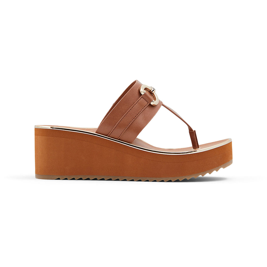 Sandali infradito color cognac con zeppa 6 cm e morsetto ALDO Gwalidia