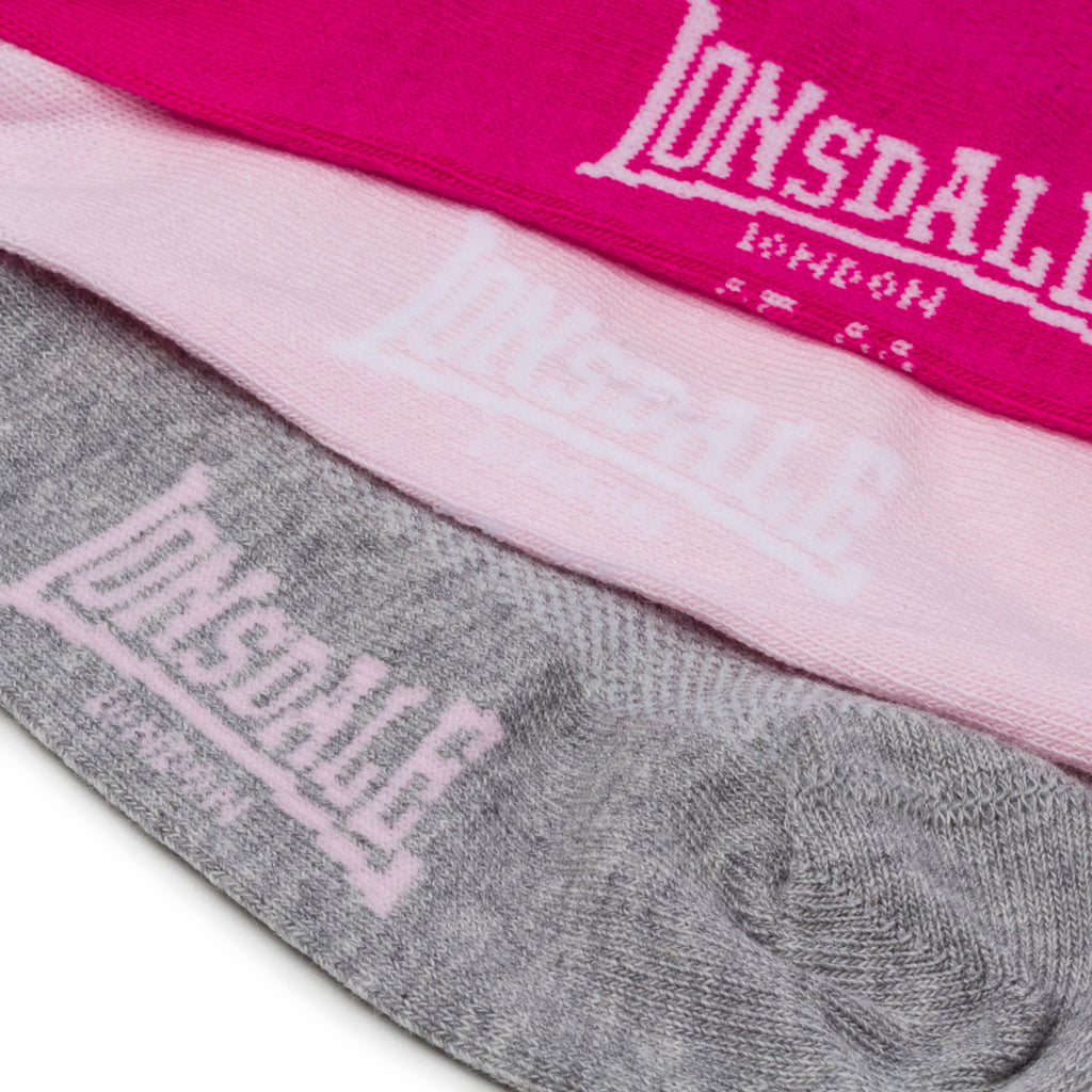 Pacco da 3 paia di calzini grigi, fucsia e rosa da uomo Lonsdale