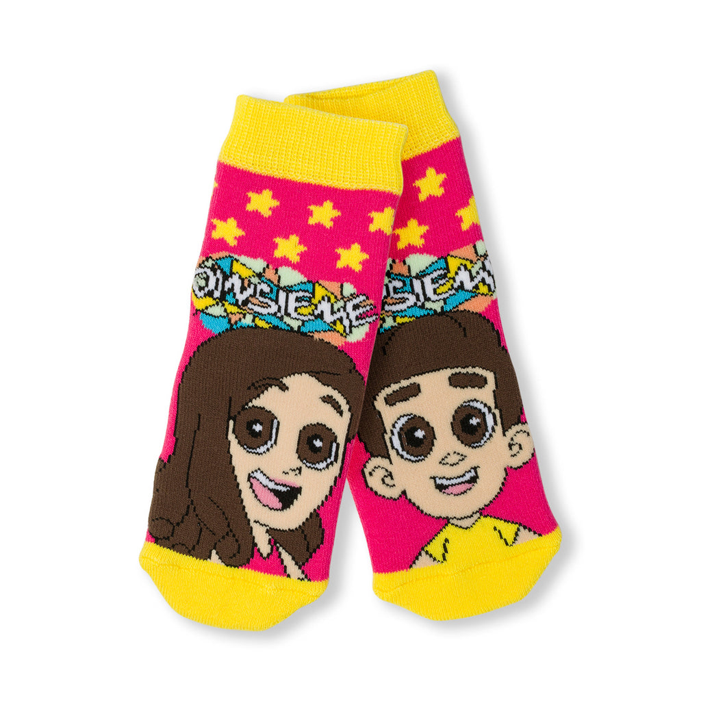 Calzini antiscivolo fucsia e gialli da bambina Dinsieme