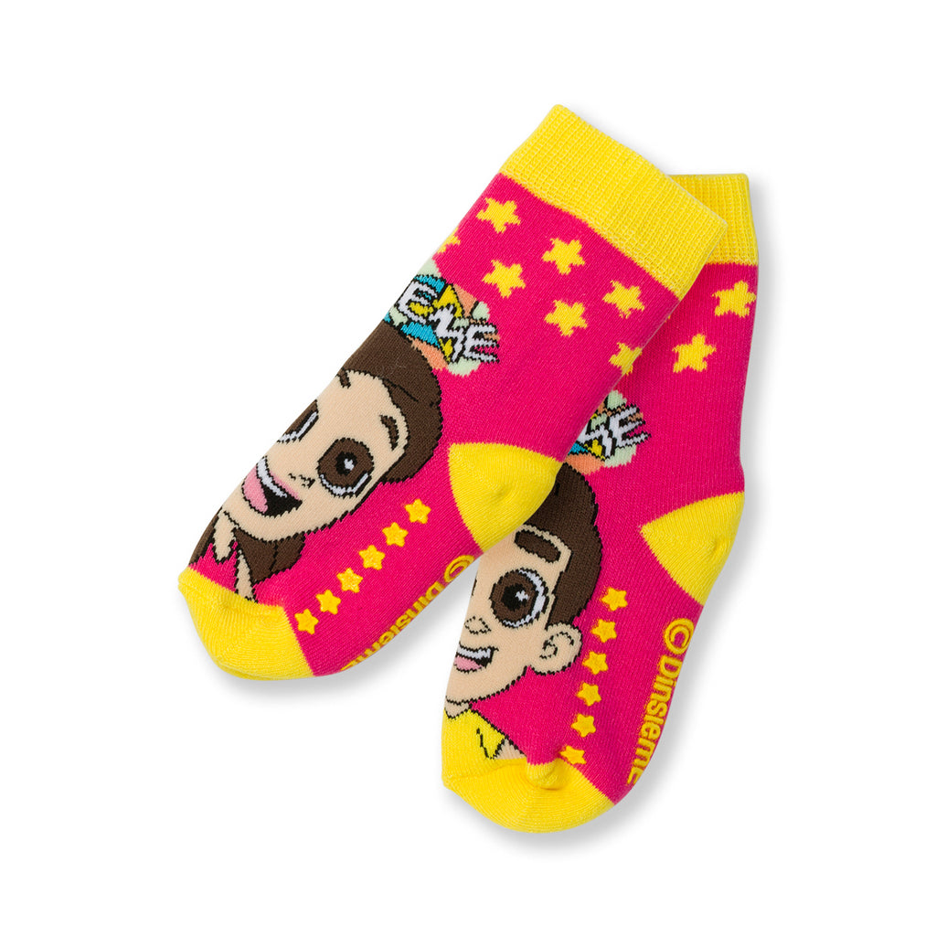 Calzini antiscivolo fucsia e gialli da bambina Dinsieme