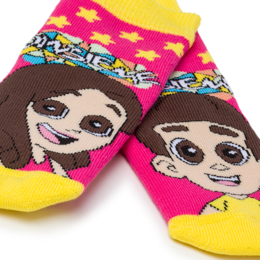 Calzini antiscivolo fucsia e gialli da bambina Dinsieme