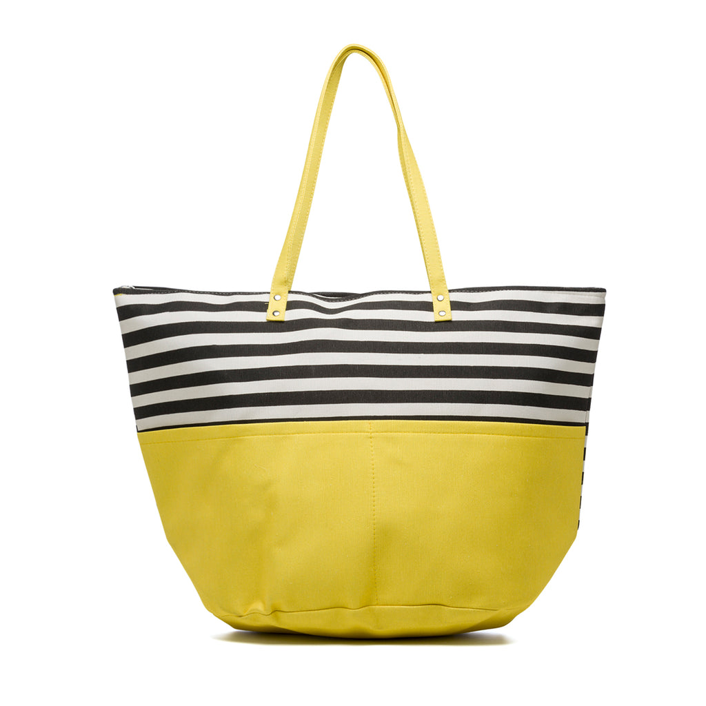 Borsa mare a righe con tasche esterne gialle Lora Ferres