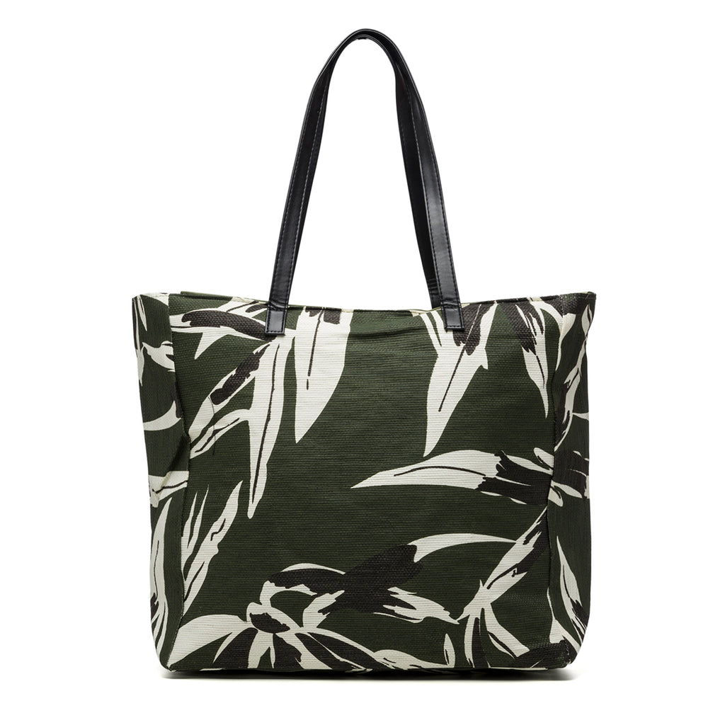 Borsa mare con fantasia tropicale colore verde Lora Ferres