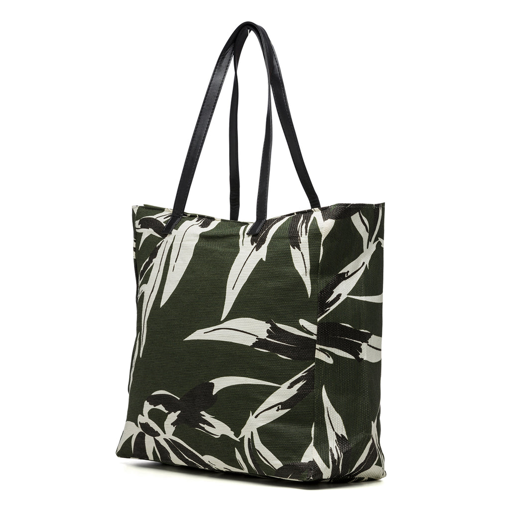 Borsa mare con fantasia tropicale colore verde Lora Ferres