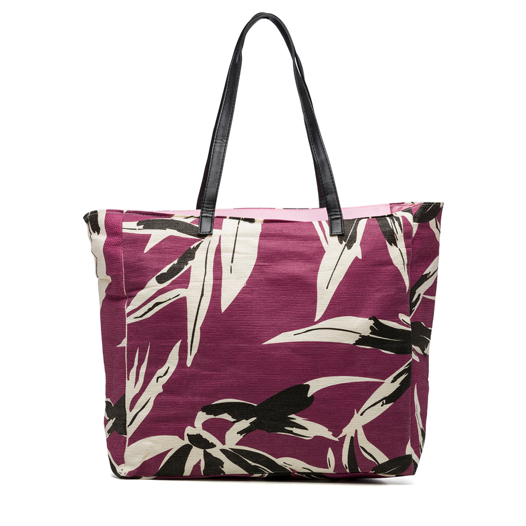 Borsa mare con fantasia tropicale colore viola Lora Ferres